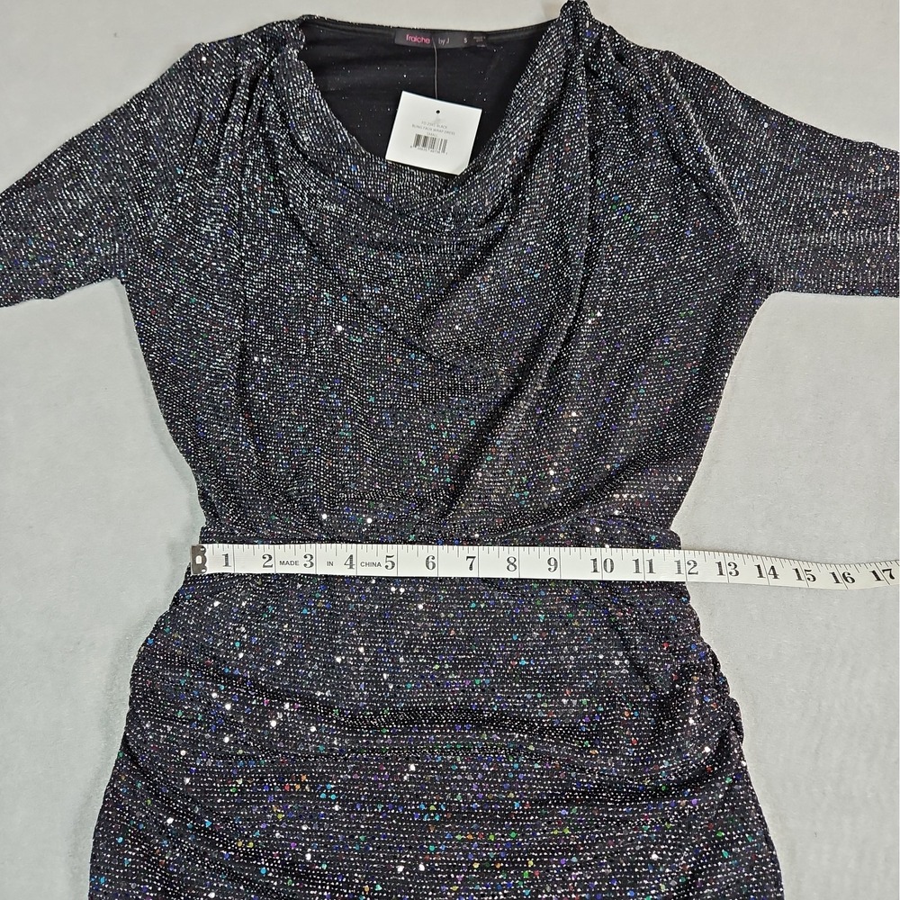 Fraiche By J Womens Black Sequin Cowl Neck Mini Dress Size Small NWT - Picture 11 of 13